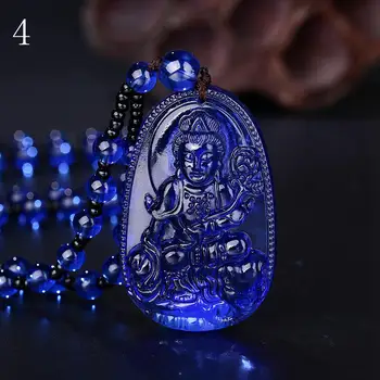 Piatra naturala Albastru de Cristal Sculptate Buddha Norocos Amuleta Pandantiv Colier Bijuterii Fine pentru Femei, Bărbați Pulover Lanț Pandantive 2020