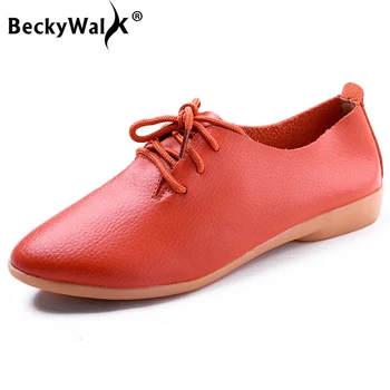 BeckyWalk Plus Dimensiune Primăvară Pantofi Femei din Piele Dantela Sus Doamnelor Pantofi Casual Femei Apartamente Zapatos Mujer 42/43/44 WSH2674
