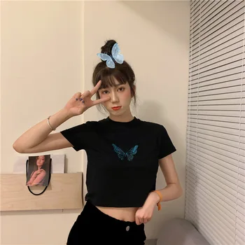 Femei T-shirt Fluture Drăguț Imprimate Sexy Culturilor Topuri Tricou Tricou Amuzant de Moda Vogue Desene animate Tricou Harajuku Streetwear Haine