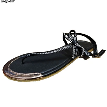 SAGSCE Doamnelor Cristal Sandale Pantofi Casual Curea Glezna Curea sandale Sandale de Vară de Moda Bowknot Stras Plat Sandale