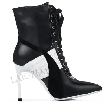 LAIGZEM Femei Glezna Cizme Stiletto Toc Dantelă-Up Scurt Papuceii de MODA 2020 Doamnelor Pantofi de Botines Botas Mujer de Mari Dimensiuni 34-47