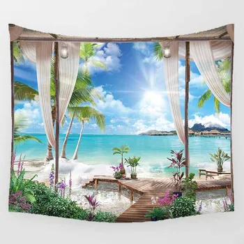 Unicorn frumusete tapiserie insulele mării de peisaj agățat de perete tapiserie decor acasă dreptunghi mare dormitor tapiserie de perete