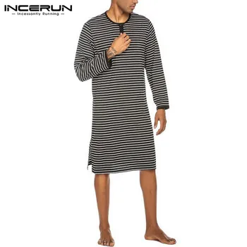 Oamenii Homewear Pijamale Barbati Cu Dungi Somn Topuri Cu Maneci Lungi Rotunde Gât Vrac Nightgrown Casual Confortabil Plus Dimensiune Sleepwear