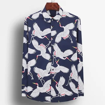 Vacanta Casual, Macara de Imprimare Bărbați Cămașă Hawaiană Buzunar mai puțin de Design de Moda cu Maneci Lungi Standard-fit Cotton Beach Floral Shirt