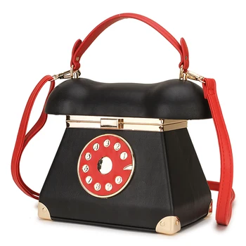 Vintage Black & Red Telefon de Design din Piele Pu pentru Femei de Moda Poșete și Genți de mână Geantă de Umăr, Sac de Box Feminin Geanta Crossbody
