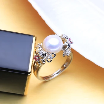 FENASY 8-9mm Pearl Bijuterii naturale de apă Dulce Pearl Inele Pentru dragoste Boem Argint 925 pietre roz Inel Cadou Pentru Femei