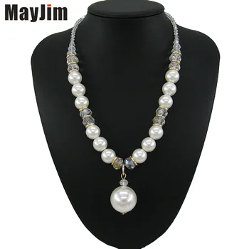 MayJim Declarație de Epocă Mare de cristal, Perle Naturale Colier Femei boem Lanț de șirag de mărgele Coliere & Pandantive Moda