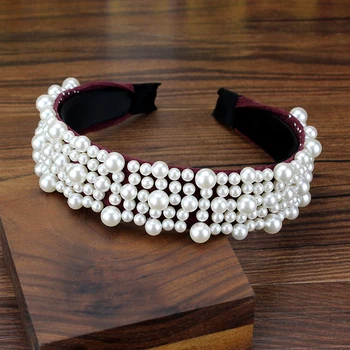 Lucrate manual moda accesorii de par larg perle albe fete bentita femei hairband de lux frizură pentru petrecerea de nunta