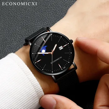 Oamenii de afaceri văd pe Oameni Luminoase din Oțel Inoxidabil Cuarț Ceas de mână de sex Masculin Ceas relogio masculino reloj hombre Cu Calendar