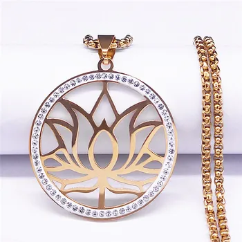 Yoga Lotus din Oțel Inoxidabil Cristal Coliere Lanț de Aur de Culoare, Femei/Bărbați Pandantiv Colier Bijuterii collares de mujer NXS02