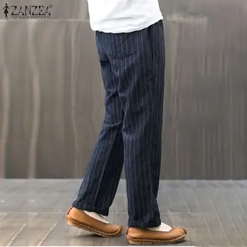 2021 ZANZEA Vintage Casual Pantaloni cu Dungi pentru Femei Toamna Pantaloni Caftan Elastic Talie Pantaloni Trunchiate Femeie Pantalon Plus Dimensiune 5XL