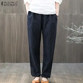 2021 ZANZEA Vintage Casual Pantaloni cu Dungi pentru Femei Toamna Pantaloni Caftan Elastic Talie Pantaloni Trunchiate Femeie Pantalon Plus Dimensiune 5XL