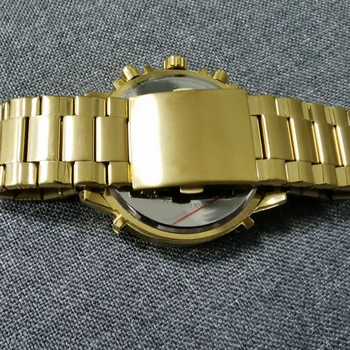 Ceas De Aur Pentru Bărbați De Lux Din Oțel Inoxidabil Cuarț Mens Ceasuri Barbat Cronograf Sport De Sex Masculin Ceas Rezistent La Apa Militare Relogio Masculino
