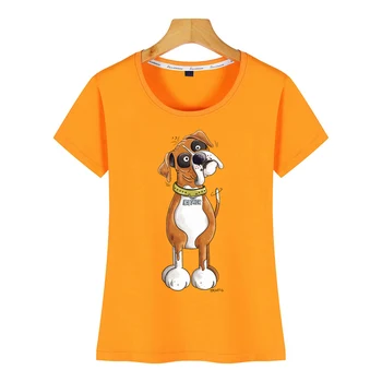 Topuri Tricou Femei amuzant boxer german câine câini cadou de Design de desene animate Negru de Bumbac Tricou Femeie