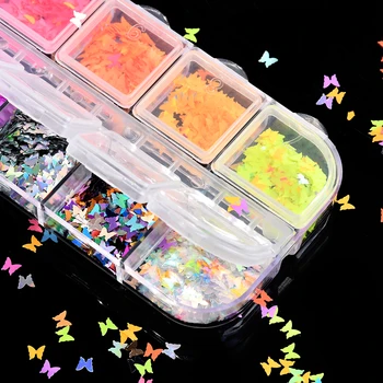 12 Culori De Decorare Arta De Unghii Fluorescenta Fluture Paiete Ultra-Subțiri Cu Laser Fulgi De Fluture Paiete Unghii Accesorii Decal Seturi