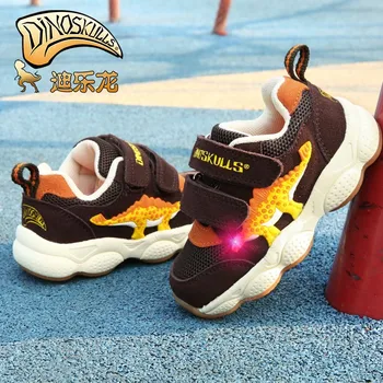 DINOSKULLS Lumină LED-uri Baieti Pantofi de 3 Ani de Tenis de Toamna pentru Copii Dinozaur Adidași Stralucitoare copii Mici Copii Pantofi Respirabil