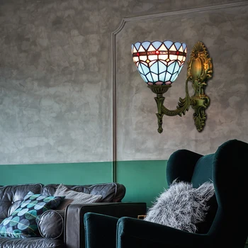 Artpad Europene Retro, de Sus în Jos Vitralii Fluture Lumini de Perete pentru Dormitor, Noptiera Coridor Față de Oglindă E27 LED Lampa turcă