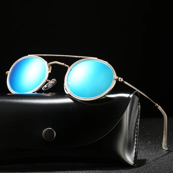 Noul brand de Moda Designer de Femei Rotund cadru lentile polarizate ochelari de soare pentru barbati ochelari de Soare Vintage ochelari de Soare Cadru Metalic UV400