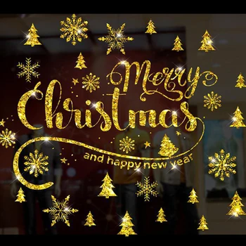 Crăciun Static Fereastra Autocolante An Nou Fericit Crăciun Fericit Aur Autocolante De Perete Decoratiuni De Craciun Pentru Casa Fereastră Autocolant