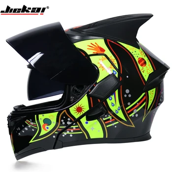 De vânzare la cald JIEKAI Flip-Up Casca Motocicleta Modular Moto Casca Cu Interior Parasolar Siguranță Dublu Obiectiv Curse Căști de protecție Completă Față