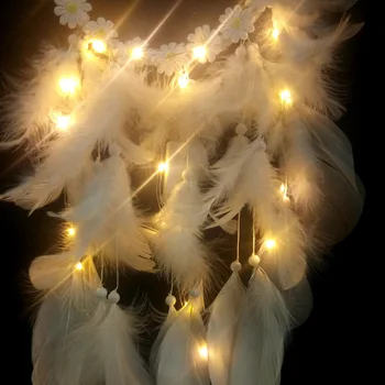 Fantezie Vis de Veghe Cu LED String Gol Hoop Forma de Inima Pandantiv Pene Manual Lumina de Noapte Agățat de Perete Decor Acasă Cadou