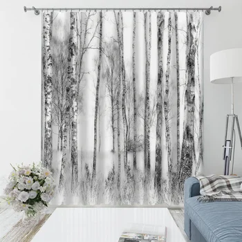De lux Opace 3D Fereastră Perdele Pentru Camera de zi Dormitor alb mesteacan pădure, perdele Opace cortina
