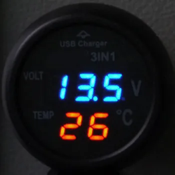 USB Încărcător de Mașină Digitale Tensiune Acumulator Voltmetru, Contor de Temperatura Monitor Pentru 12V Si 24V Baterie