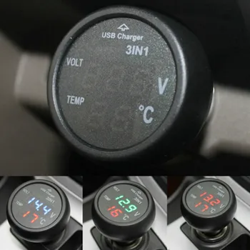 USB Încărcător de Mașină Digitale Tensiune Acumulator Voltmetru, Contor de Temperatura Monitor Pentru 12V Si 24V Baterie
