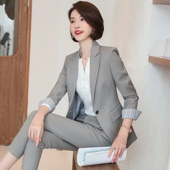 Afaceri sacou albastru de Moda de sex feminin temperament gazdă costum de birou de Înaltă calitate pentru femei costum de mari dimensiuni 2019 toamna anului nou set de pantaloni