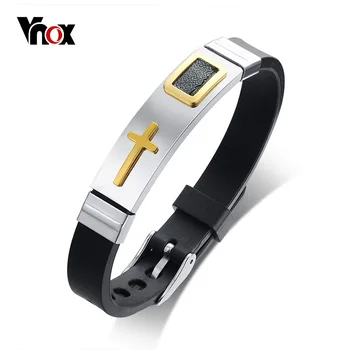 Vnox Mens Cross Brățară pentru Femei Barbati Silicon Reglabil Ceas Bandă de Oțel Inoxidabil Design Rugăciune Religioasă Unisex Bijuterii