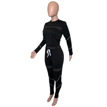 Hirigin 2020 Toamna Iarna Femei Set O-Gat Maneci Crop Top Pantaloni Lungi Costume Plasă Set de Două Piese Costume Sportive Treninguri