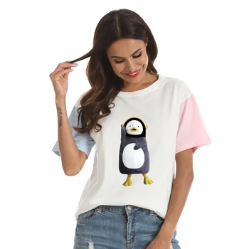 Pinguin Desene animate Print T Camasa pentru Femei-coreean Kawaii PENGSOO Mascota Bumbac Topuri Casual Prieteni Harajuku Culoare Vraja Îmbinat Haine