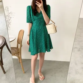 O Linie De Rochii Femei De Vara Cu Maneci Scurte Drăguț Dulce Japonia, Coreeană Haine Stil Design Data Poarte Verde Polka Dot Rochie 5197