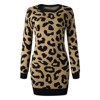 Iarna Cu Maneca Lunga Pulover Tricotate Rochie De Moda Pentru Femei Leopard Print Slim Mini Sexy Femeie Rochii Elegante Vestidos 2020 Toamna