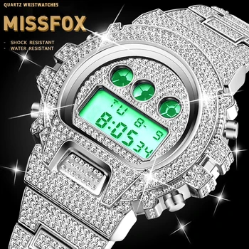 Platinum Ceas Digital Bărbați MISSFOX G Stilul Șoc Ceas Pentru Bărbați Sport Cronometru Luminos Diamant Hiphop Iced Out Încheietura Ceas