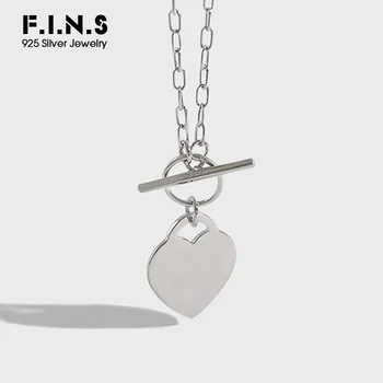 F. I. N. S Korean S925 Argint INS Stil Plat Dragoste Inima Lanț Colier pentru Femei cu Decor de Argint 925 Bijuterii