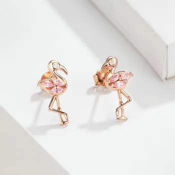WOSTU Classic Rose de Aur Flamingo Dorp Cercei Pentru Femei de Vânzare Fierbinte Reale Argint 925 Cercei Pentru Femei DAE120