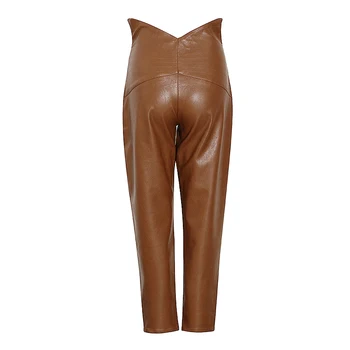 TWOTWINSTYLE Casual Minimalist Pantaloni Pentru Femei Talie Mare Lungime de Glezna din Piele Pantaloni Largi Femei 2020 Moda de Vara Noi maree