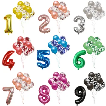 11pcs/Lot de 12 țoli Confetti Latex 30inch Număr Baloane Folie Set Copil de Dus Copii la mulți ani Decoratiuni Partid Digital Globos