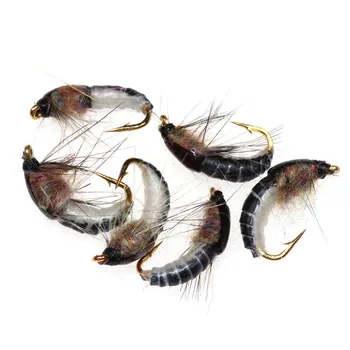 6Pcs/Set #12 Realist Nimfa Scud Zbura de Pescuit Păstrăv de Insectă Artificiali Momeala, Nada Simulat Scud Worm Momeală de Pescuit