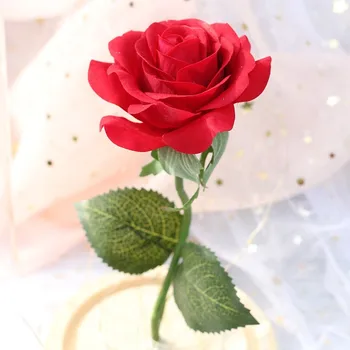 Dropshipping frumoasa si ia Trandafir Roșu într-o Cupolă de Sticlă cu Lumină LED-uri de Bază de Lemn de Valentine ' s Ziua de Crăciun Cadou