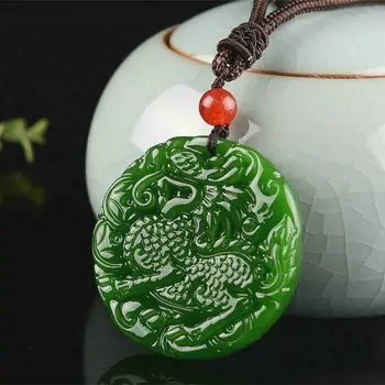 Unicorn Verde Jad Pandantiv Colier de Mână-Sculptate Farmec Natural Bijuterii Kirin Amuleta Accesorii de Moda pentru Barbati, Cadouri Femei