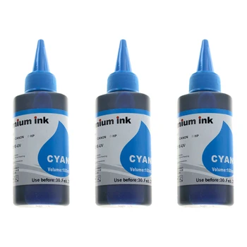 3x100ML Reîncărcabile Cerneala Dye Cyan pentru Epson Canon, Brother, Lexmark, DELL Kodak Ricoh și Mai Cartuș de Imprimantă sau Refill CISS
