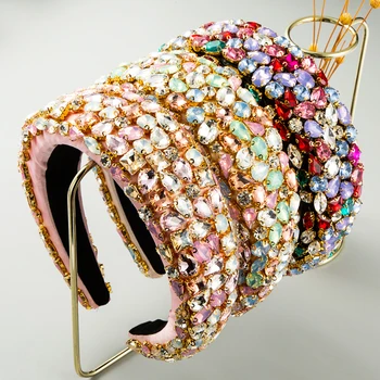 Exagerat Baroc Plin de Cristal Bentita pentru Femei de Lux Colorate Diamante Căptușit cu Burete Hairband Femeie Rinestone Tiara Bezel