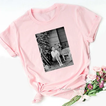 Vogue Audrey Hepburn Alpaca vintage tricou femei roz galben t-shirt Tumblr haine Hip Hop tricou hipster streetwear