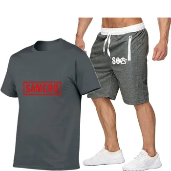 2020 barbati nou de bumbac pentru bărbați T-shirt set bărbați simplu atmosfera echipajul gât tricou + Pantaloni Set 2 bucati