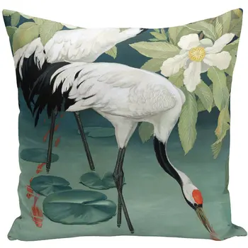 Retro Pictură În Ulei Swan Zână Macara Fete De Perna Flori Flamingo Decor Acasă Piele De Culoarea Piersicii Pernă De Catifea, Pânză Capac De Artă Canapea Masina