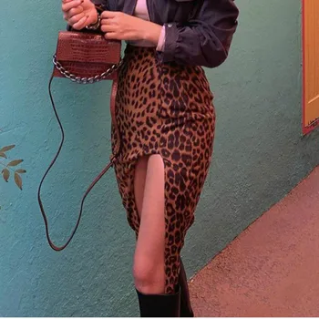 Sexy Leopard De Imprimare Bodycon Fuste Femei Talie Mare Moda Split Pachet Șold Fusta Creion Doamna Street Casual Fund