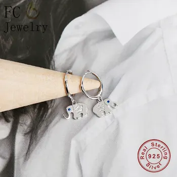FC Bijuterii Reale Argint 925 Culoare de Aur Animal Elefant Pandantiv Cercel de Ureche Accesorii Boucles Doreilles Pentru Femei 2020 NOU