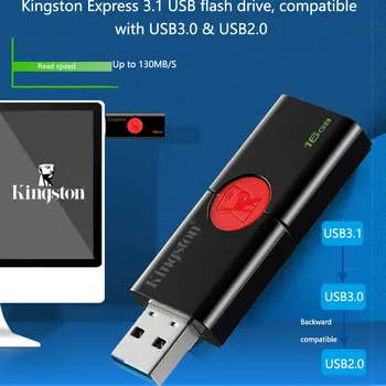 Kingston USB Flash Drivere 16GB 32GB 64GB 128GB Pen Drivre Plastic Negru Stick de Memorie USB Tip-Un Pendrive 3.1 Până La 130 MB/s